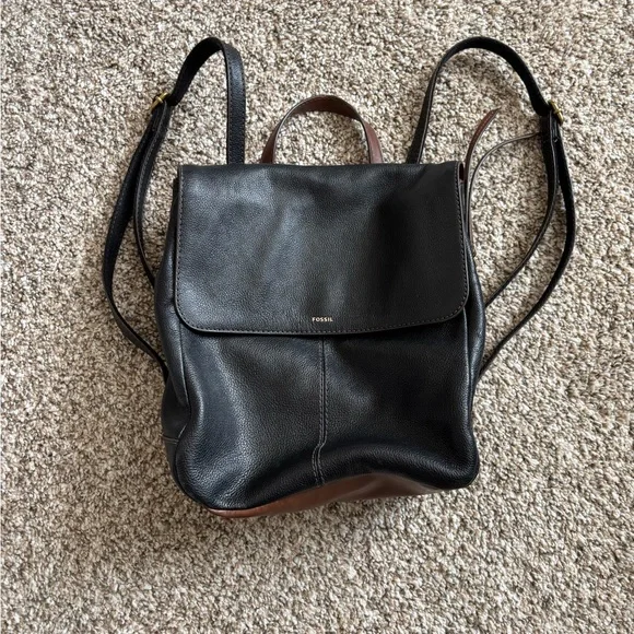 Fossil Black and Brown Leather Backpack - Picture 9 of 9